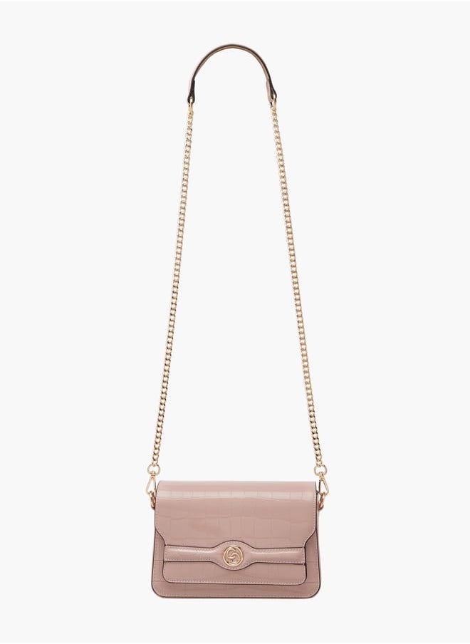 Celeste Women Textured Crossbody Bag with Button Closure and Chain Strap  - Image 2