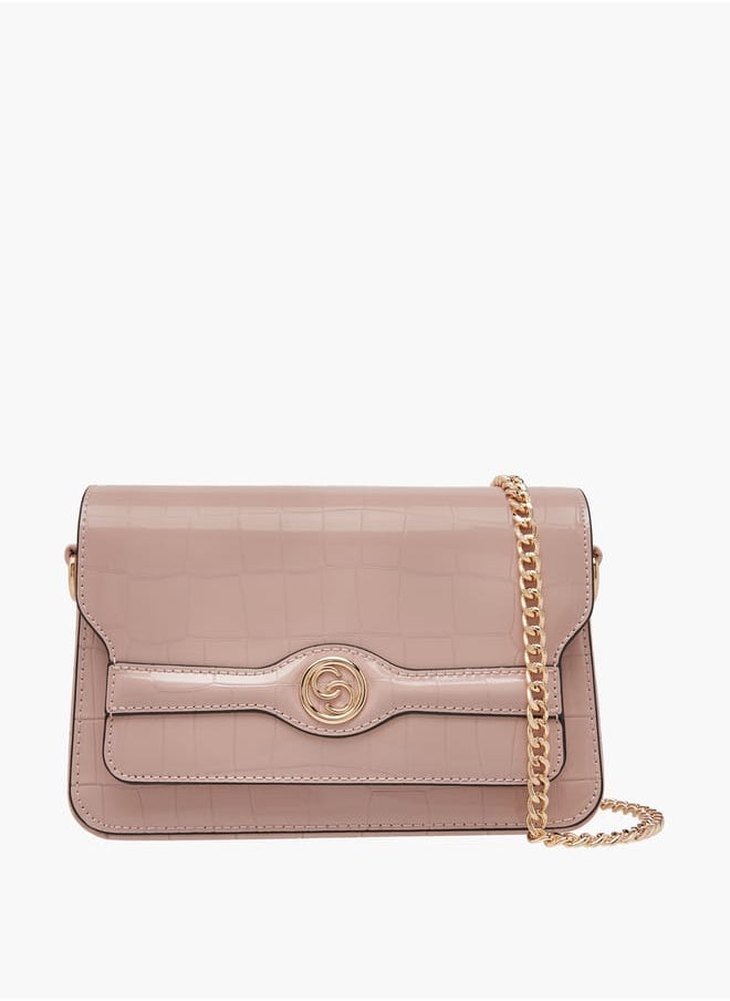 Celeste Women Textured Crossbody Bag with Button Closure and Chain Strap  - Image 1