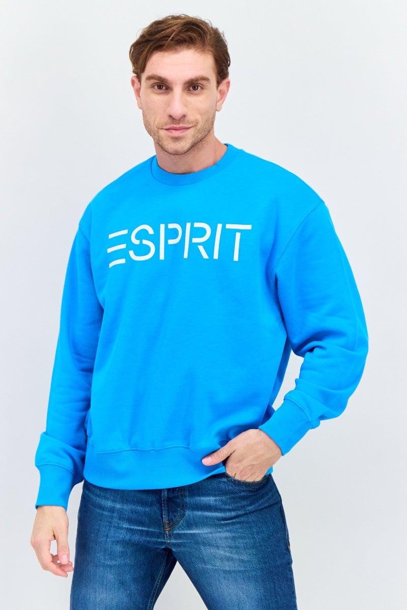 ESPRIT Men Crew Neck Long Sleeve Brand Logo Sweatshirt, Blue - Image 1
