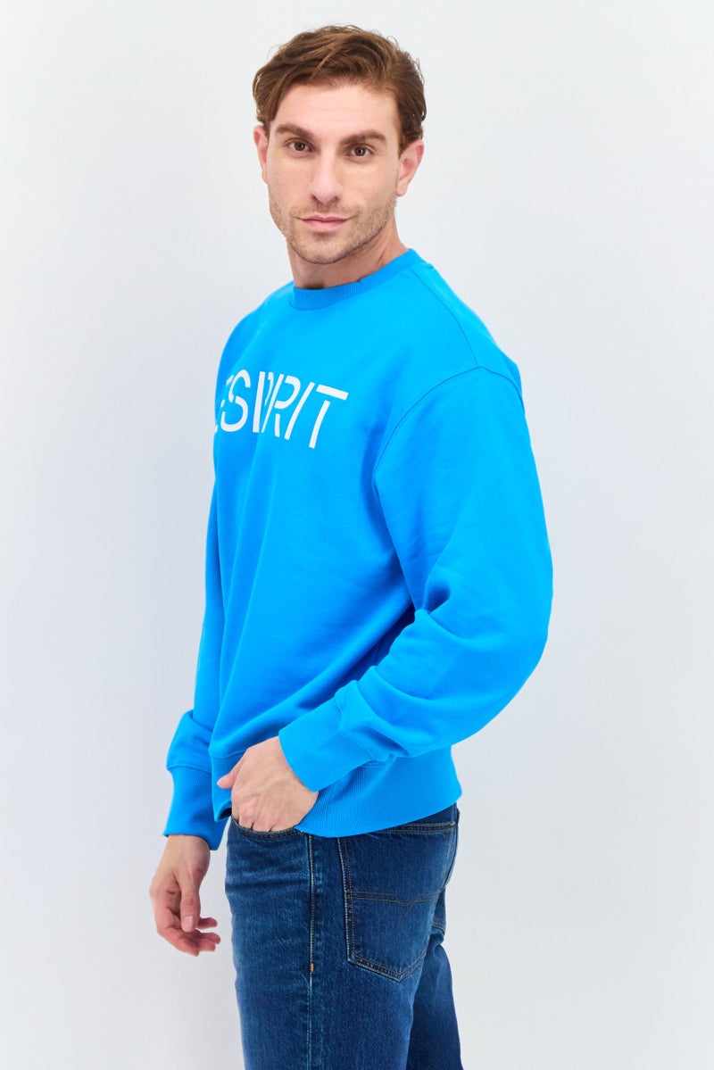 ESPRIT Men Crew Neck Long Sleeve Brand Logo Sweatshirt, Blue - Image 2