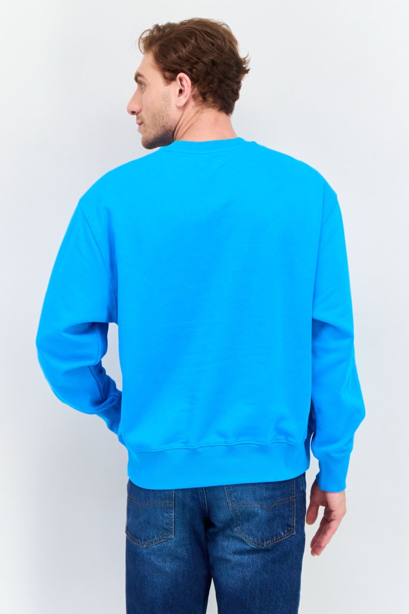 ESPRIT Men Crew Neck Long Sleeve Brand Logo Sweatshirt, Blue - Image 3