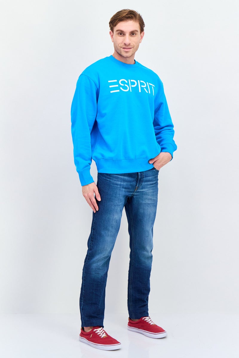 ESPRIT Men Crew Neck Long Sleeve Brand Logo Sweatshirt, Blue - Image 4