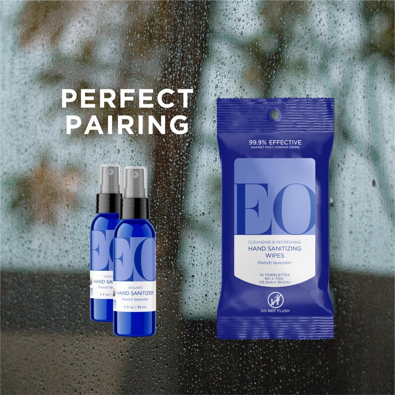 EO مناديل تنظيف اليدين EO، 10 مناديل (عبوة من 6)، لافندر فرنسي، كحول مشتق من النباتات مع زيوت أساسية نقية - Image 5