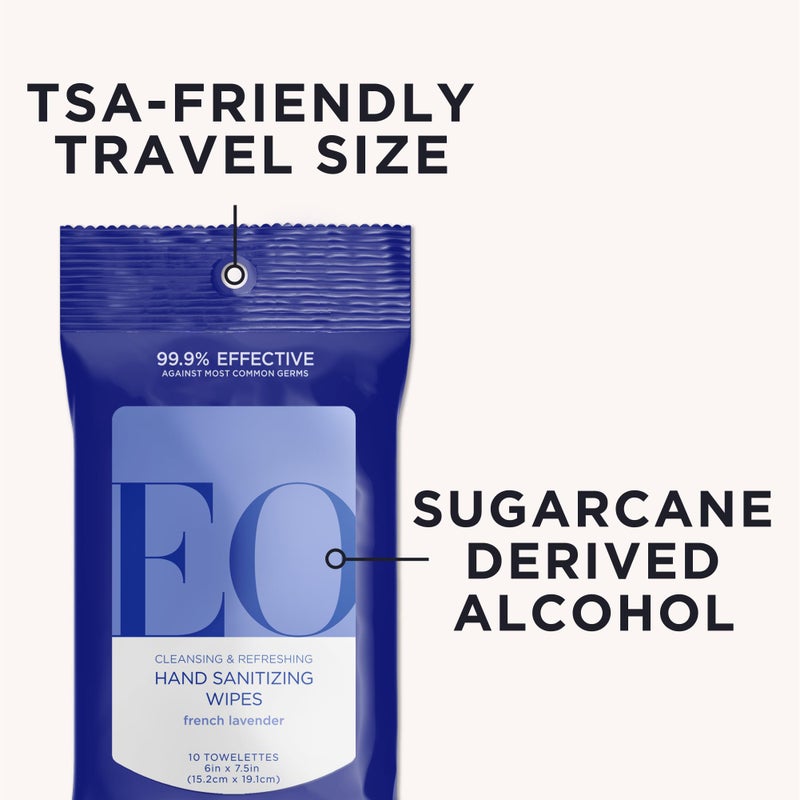 EO مناديل تنظيف اليدين EO، 10 مناديل (عبوة من 6)، لافندر فرنسي، كحول مشتق من النباتات مع زيوت أساسية نقية - Image 2