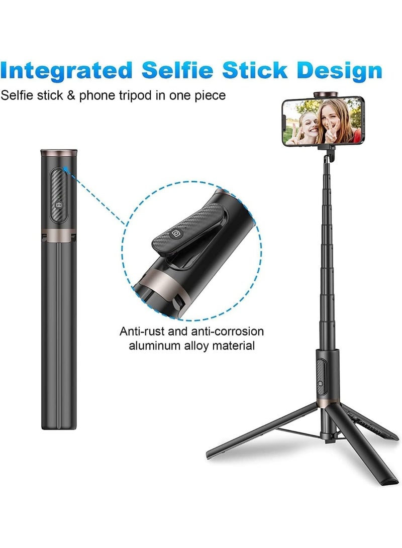 حامل ثلاثي القوائم عصا سيلفي للموبايل 60 بوصة، حامل ثلاثي القوائم للهواتف الذكية الكل في واحد مع جهاز تحكم لاسلكي مدمج، محمول وخفيف الوزن وقابل للتمديد لأجهزة ايفون واندرويد مقاس 4-7 بوصة (أسود) - Image 2