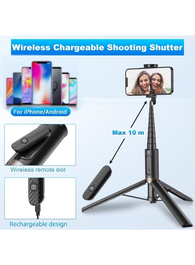 حامل ثلاثي القوائم عصا سيلفي للموبايل 60 بوصة، حامل ثلاثي القوائم للهواتف الذكية الكل في واحد مع جهاز تحكم لاسلكي مدمج، محمول وخفيف الوزن وقابل للتمديد لأجهزة ايفون واندرويد مقاس 4-7 بوصة (أسود) - Image 4