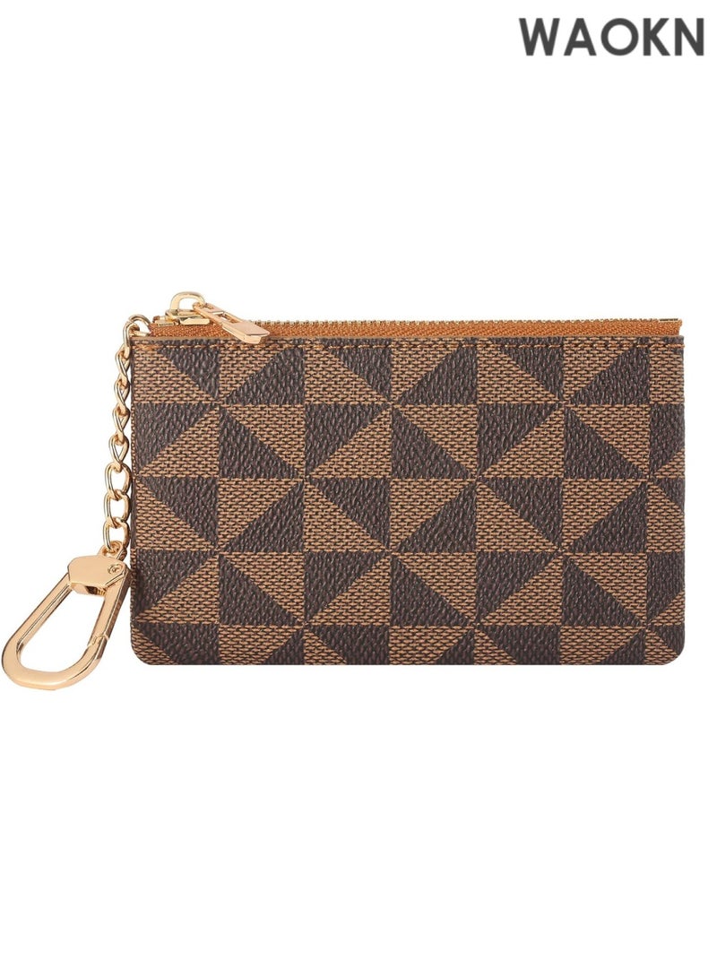 دبليو أيه أو كي أن محفظة نقود من الجلد الأصلي للنساء والرجال - محفظة صغيرة بسحاب مع سلسلة مفاتيح وحامل بطاقات - محفظة صغيرة متعددة الاستخدامات للنقود والعملات المعدنية والبطاقات - حقيبة صغيرة لمستلزمات السفر الأساسية (بني غامق) - Image 1