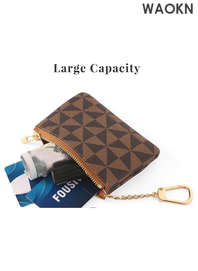 دبليو أيه أو كي أن محفظة نقود من الجلد الأصلي للنساء والرجال - محفظة صغيرة بسحاب مع سلسلة مفاتيح وحامل بطاقات - محفظة صغيرة متعددة الاستخدامات للنقود والعملات المعدنية والبطاقات - حقيبة صغيرة لمستلزمات السفر الأساسية (بني غامق) - Image 2