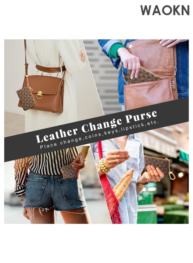 دبليو أيه أو كي أن محفظة نقود من الجلد الأصلي للنساء والرجال - محفظة صغيرة بسحاب مع سلسلة مفاتيح وحامل بطاقات - محفظة صغيرة متعددة الاستخدامات للنقود والعملات المعدنية والبطاقات - حقيبة صغيرة لمستلزمات السفر الأساسية (بني غامق) - Image 5