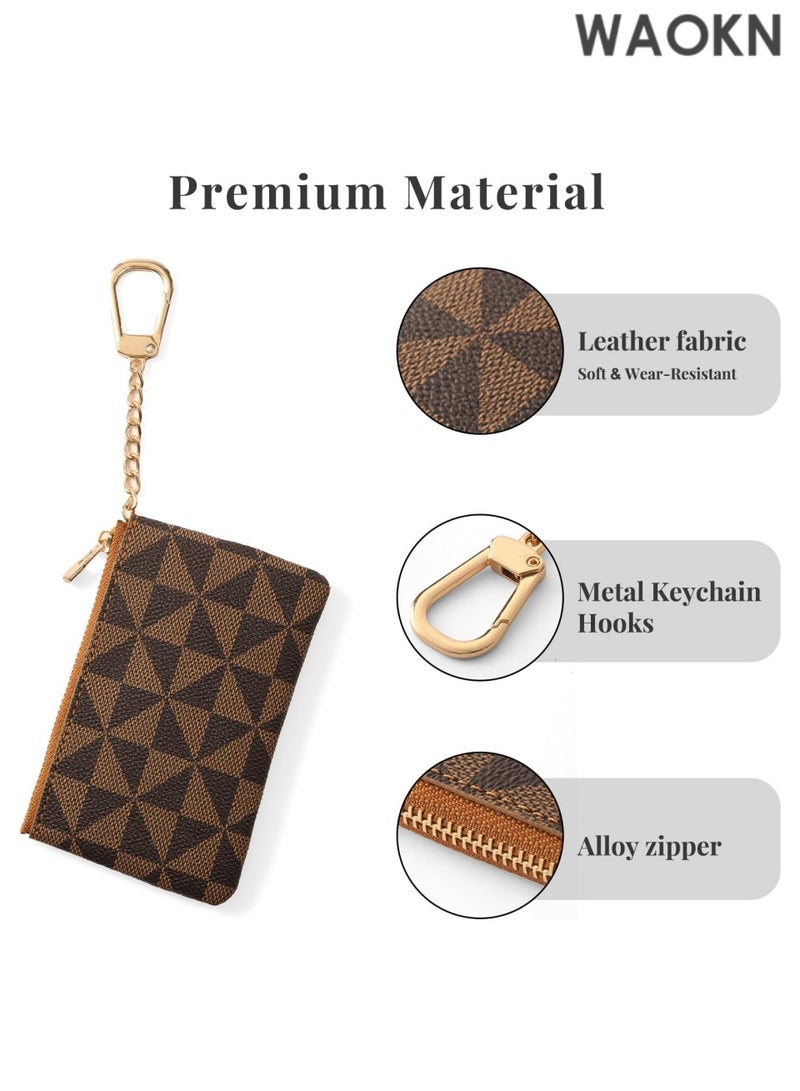 دبليو أيه أو كي أن محفظة نقود من الجلد الأصلي للنساء والرجال - محفظة صغيرة بسحاب مع سلسلة مفاتيح وحامل بطاقات - محفظة صغيرة متعددة الاستخدامات للنقود والعملات المعدنية والبطاقات - حقيبة صغيرة لمستلزمات السفر الأساسية (بني غامق) - Image 3