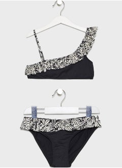 Kids Ruffled Print Bikini