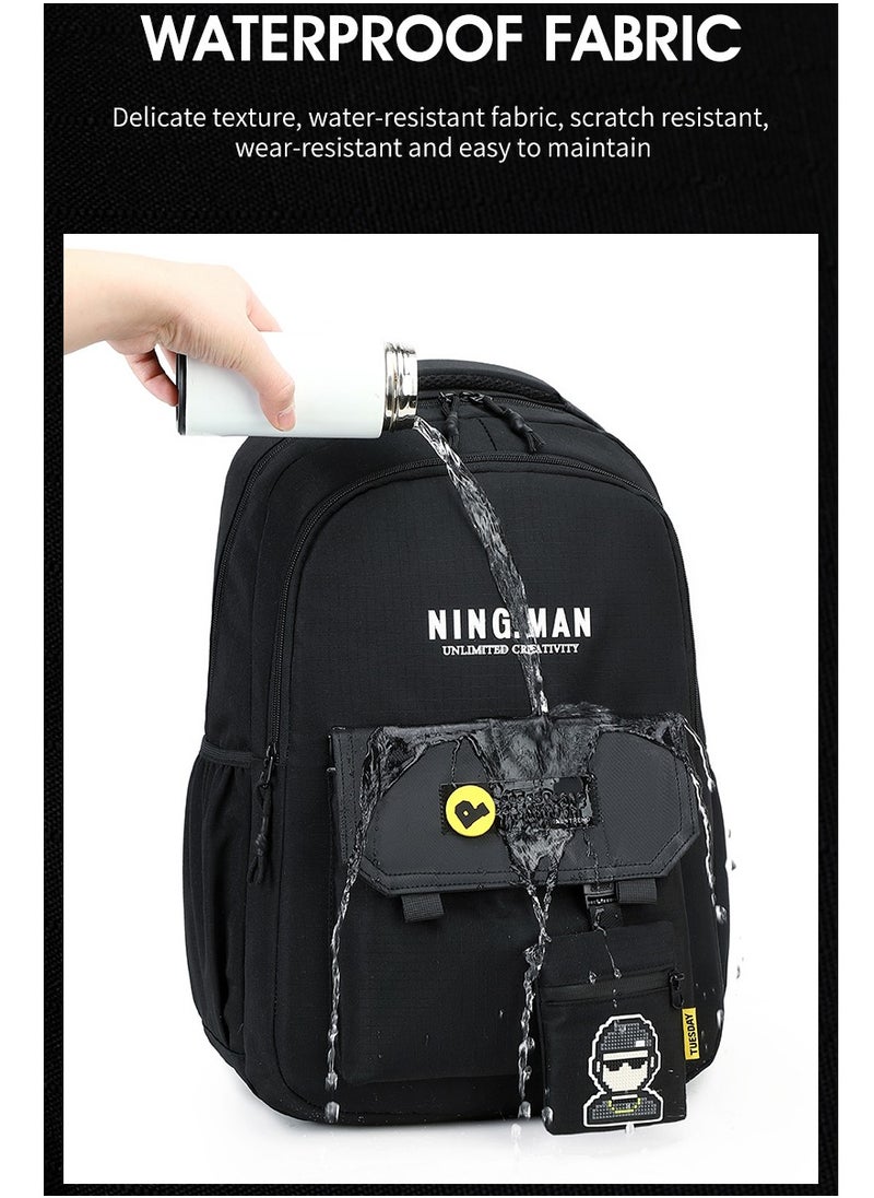 Generic - 328 Lightweight Laptop School Travel Multi-pocket Multi-Compartment Large Capacity Women's Water-resistant Collage Daily Use Backpack Bag - Black - Image 1