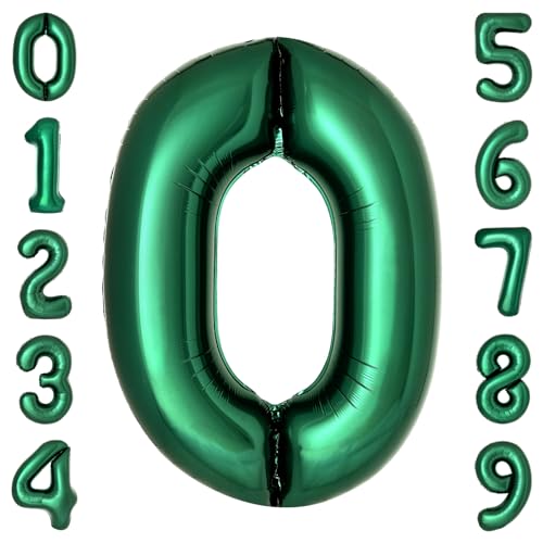 cocodino Dark Green Number 0 Balloons Large Emerald Green Number Balloons 40 Inch Jungle Safari Birthday Party Supplies Graduation Decorations Forest Green 0 Balloon - Image 1
