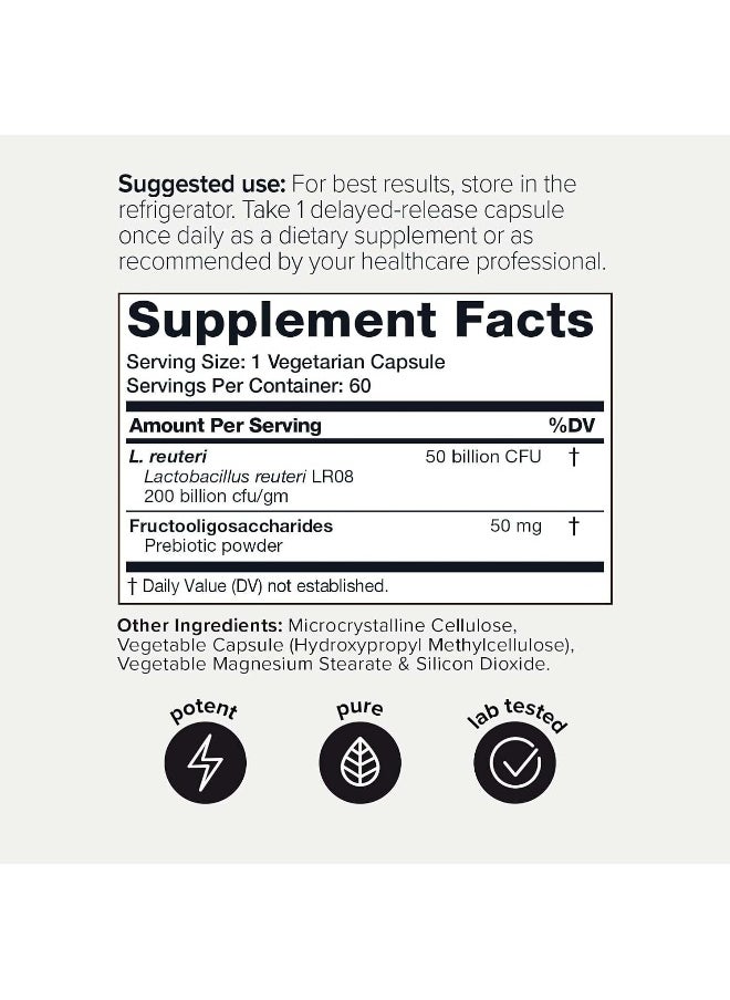 Toniiq 50 Billion Cfu Lactobacillus Reuteri Probiotic 50Mg Per Serving - L Reuteri Probiotics - Highest Cfu Count Lactobacillus Reuteri Probiotic - 60 Vegetarian Capsules - 60 Servings  - Image 2