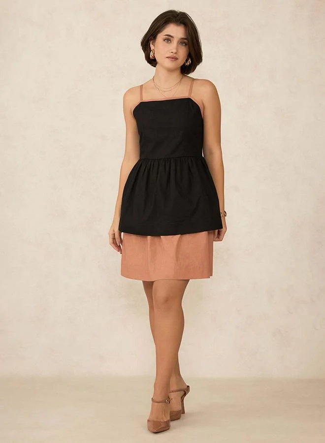 فيرجيو VIRGIO 100% Cotton Colour Block Layered Mini Dress