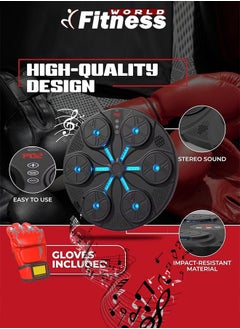 Fitness World Wall Mounted Electronic Boxing Machine, Bluetooth LED Light with USB Charging, Musical Boxing Machine with 9 Interaction Training Modes with Boxing Gloves for Kickboxing, Karate, Gym Training CY-95488  - Image 3