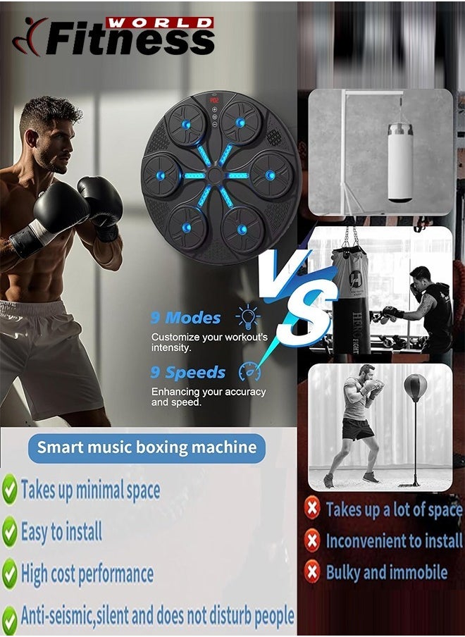 Fitness World - Wall Mounted Electronic Boxing Machine, Bluetooth LED Light with USB Charging, Musical Boxing Machine with 9 Interaction Training Modes with Boxing Gloves for Kickboxing, Karate, Gym Training CY-95488 - Image 1