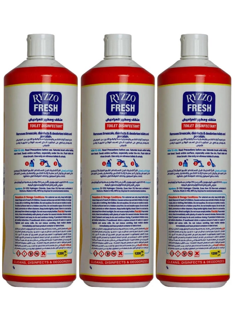 RYZZO 3X Cleaning Power Fresh Toilet Disinfectant 1200 ML X 3 Pcs Pack - Image 2