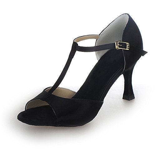 JIAJIA 20511 Women's Satin Sandals Flared Heel Latin Salsa Performance Dance Shoes Color Black,Size 9.5 B(M) US/41 EU - Image 4