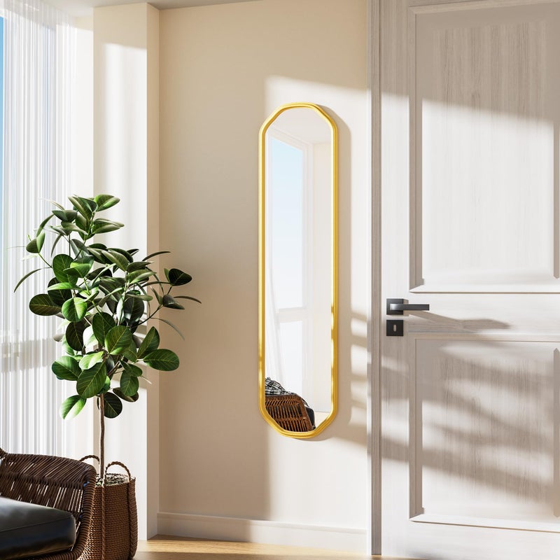 Ferytange Modern Slim Wall Decor Mirror 10"x44" Gold - Skinny Wall Decor for Entryway, Bedroom, Nursery, Luxury Metal Frame with Anti-Shatter Glass - Image 1