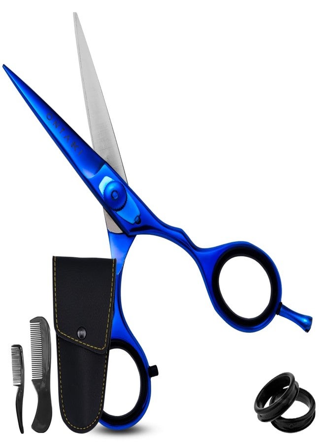 Ontaki Beard & Mustache Scissors for Men - 5.5" Japanese Steel, Midnight Blue - Sharp Blades, Ergonomic Finger Rest & Adjustable Tension Screw for Perfect Trimming - Beard Scissors for Men - Image 1