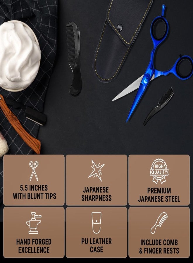 Ontaki Beard & Mustache Scissors for Men - 5.5" Japanese Steel, Midnight Blue - Sharp Blades, Ergonomic Finger Rest & Adjustable Tension Screw for Perfect Trimming - Beard Scissors for Men - Image 3
