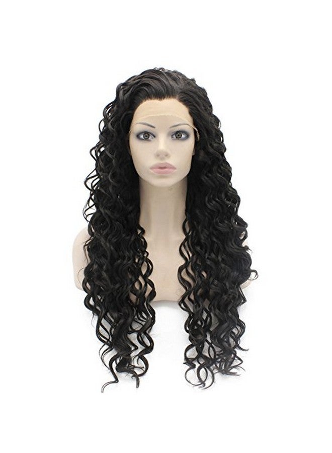 MX angel Mxangel Long Curly Lace Front Synthetic Hair Black Celebrity Natural Stylish Wig - Image 1