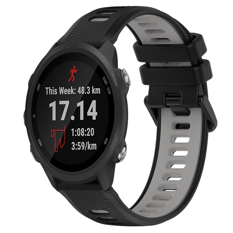 S-TOP For Garmin Forerunner 245 Music 20mm Sports Two-Color Silicone Watch Band(Black+Grey) - Image 1