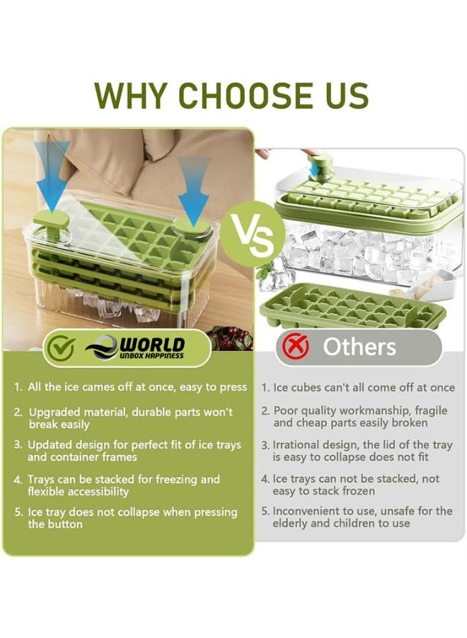 Eworld Ice Cube Tray with Lid and Bin – 64 PCS Easy-Release Ice Cube Molds with 2 Trays, Container & Scoop for Freezer, Drinks, Coffee, Juice & Cocktails, assorted colors - Image 2