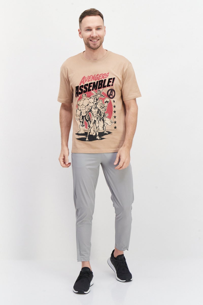 MARVEL Men Crew Neck Short Sleeve Graphic Print T-Shirt, Tan - Image 4