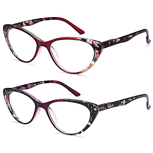 EYEURL Cat Eye Reading Glasses for Womens 2 Pack of Blue Light Blocking Computer Readers +1.0 Spring Hinge Vintage Eyeglass with Colorful Pattern Design - Image 2
