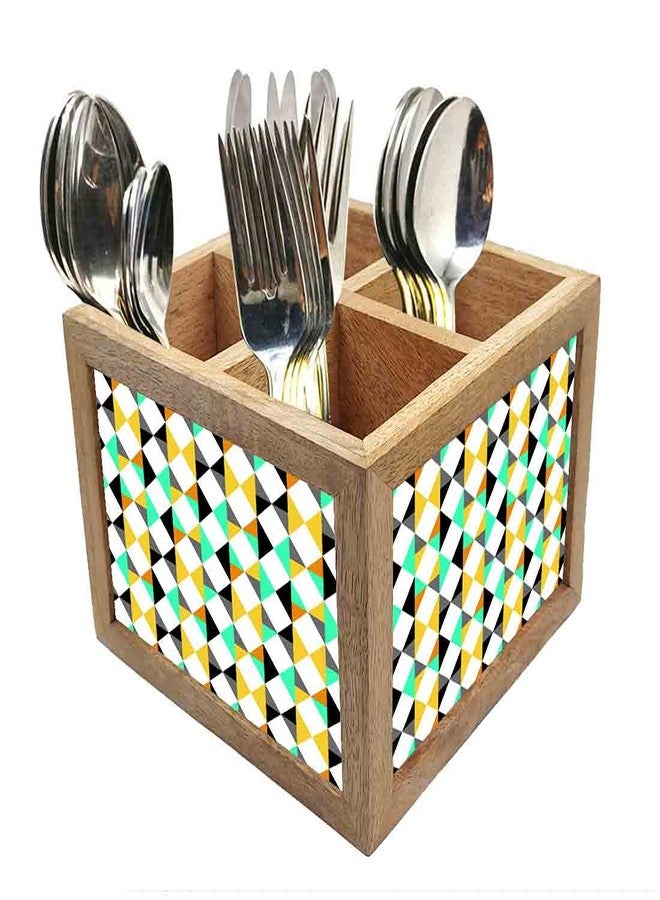 Nutcase Wooden Cutlery Stand Holder Silverware Caddy Spoons Forks Knives Organizer for Dining Table & Kitchen -Made in India-Spoons NOT Included - Abstract - Image 1