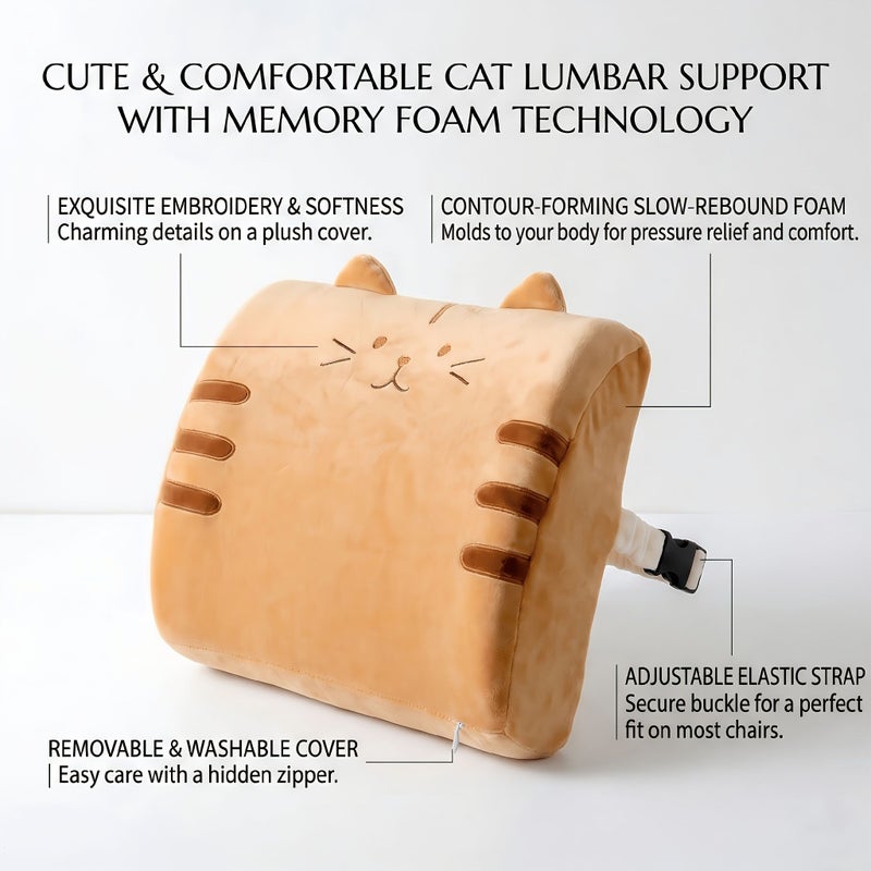 Tabby Cat Lumbar Support Cushion for Chair Sofa Backrest With Adjustable Strap - Image 3