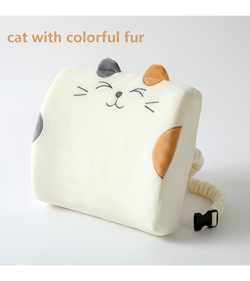 Tabby Cat Lumbar Support Cushion for Chair Sofa Backrest With Adjustable Strap - Image 2