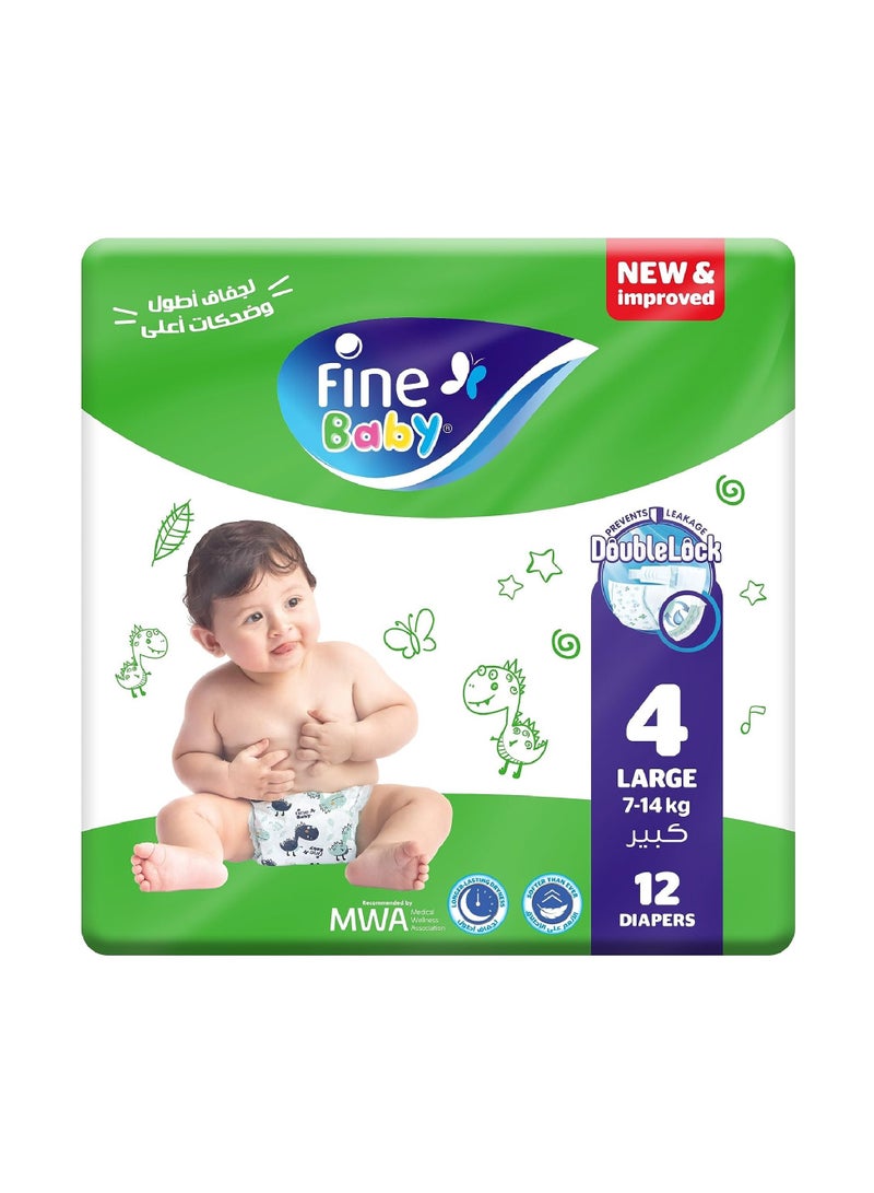 فاين بيبي الحفاض مقاس 4 كبير (7-14 كجم) 12 حفاضات - Image 1