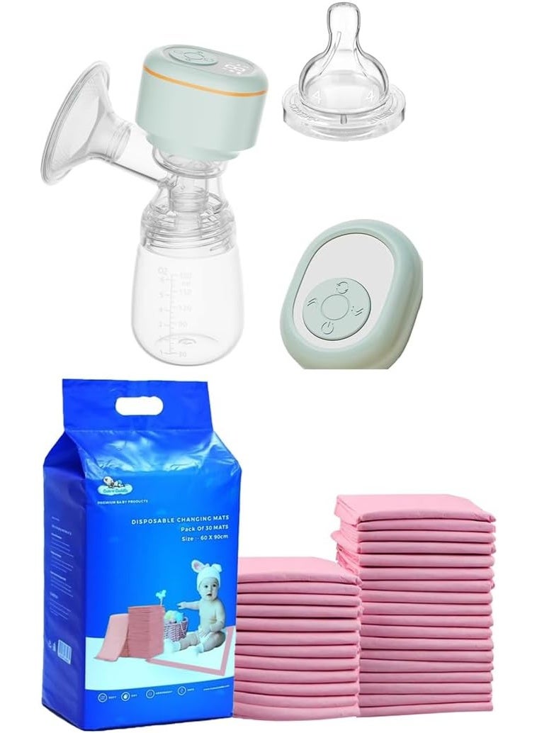 لطف وحضن مضخة ثدي كهربائية – قابلة للارتداء، بدون استخدام اليدين وقابلة لإعادة الشحن، مع شفط هادئ وخالٍ من الألم، محمولة وخالية من مادة BPA. مرفقة مع فوط تغيير الأطفال Cute 'n' Cuddle (عبوة 60، مقاس 60×90 سم، باللون الوردي) – ناعمة، فائقة الامتصاص ومقاومة للماء. - Image 1