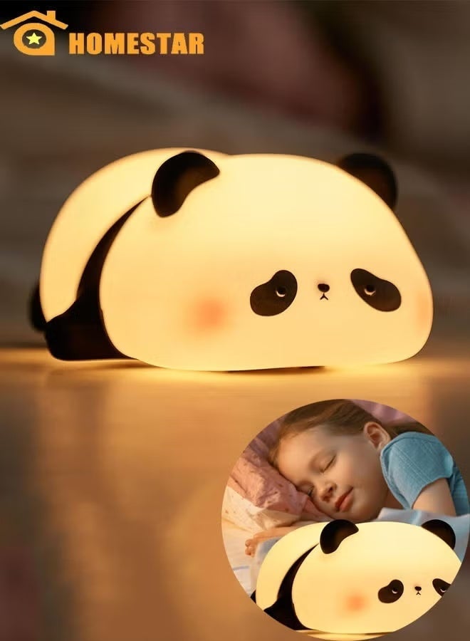 Rechargeable Panda Puff Silicone Night Light for Bedroom Sleep, Women's Bedside Eye-Protecting, Cute Companion Sleep, Birthday Gift Style - Image 1
