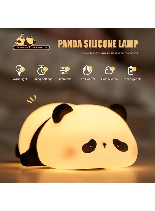 Rechargeable Panda Puff Silicone Night Light for Bedroom Sleep, Women's Bedside Eye-Protecting, Cute Companion Sleep, Birthday Gift Style - Image 2
