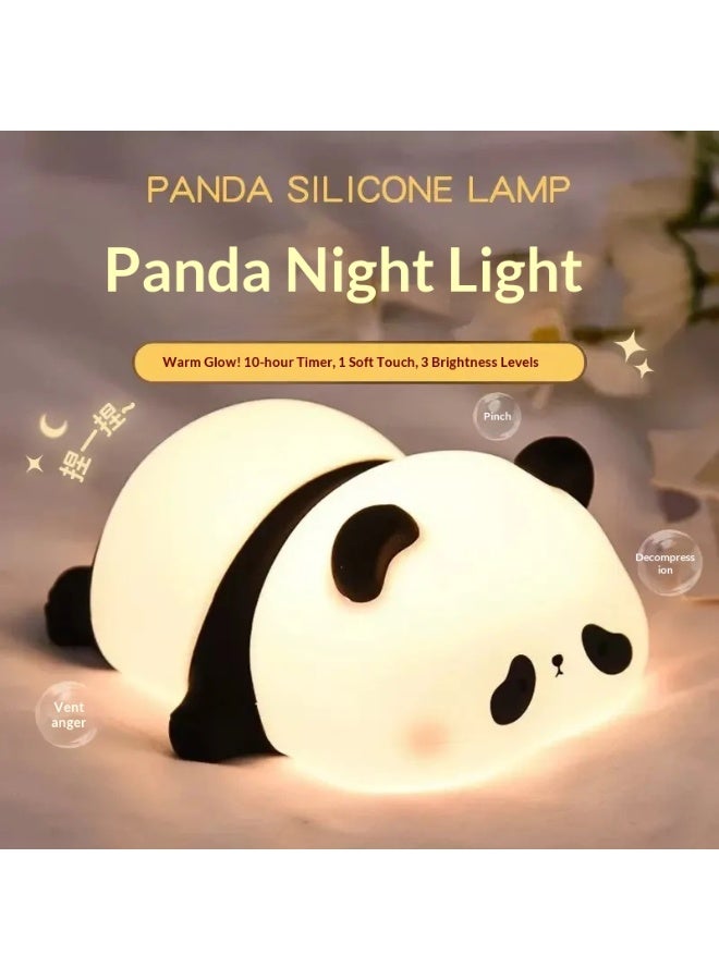 Rechargeable Panda Puff Silicone Night Light for Bedroom Sleep, Women's Bedside Eye-Protecting, Cute Companion Sleep, Birthday Gift Style - Image 4