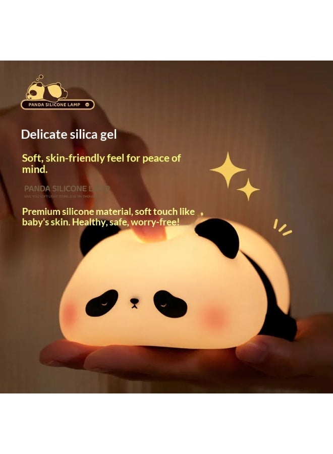 Rechargeable Panda Puff Silicone Night Light for Bedroom Sleep, Women's Bedside Eye-Protecting, Cute Companion Sleep, Birthday Gift Style - Image 5