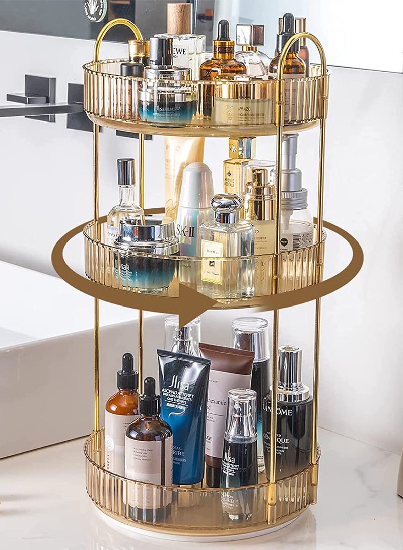 Sharpdo Rotating Makeup Organizer for Vanity 3 Tier, High-Capacity Skincare Clear Make Up Storage Perfume Organizers Cosmetic Dresser Organizer Countertop 360 Spinning - Image 1
