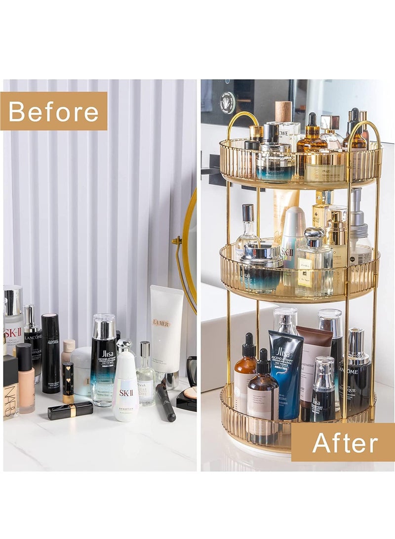 Sharpdo Rotating Makeup Organizer for Vanity 3 Tier, High-Capacity Skincare Clear Make Up Storage Perfume Organizers Cosmetic Dresser Organizer Countertop 360 Spinning - Image 5