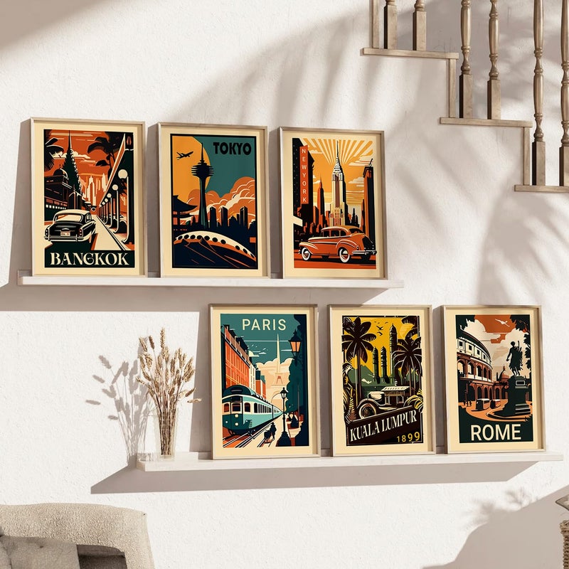 kotart City view wall art poster with Frame for Home Decoration Painting for Living Room Bedroom Office Wall hanging frames Pack of 6 Multicolor 13x17 inch F - Image 2