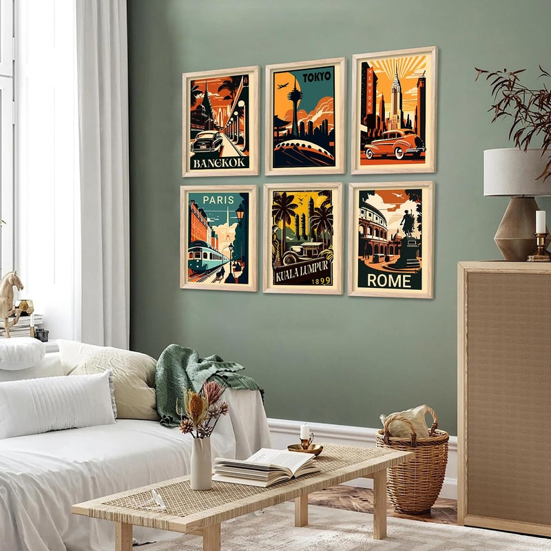kotart City view wall art poster with Frame for Home Decoration Painting for Living Room Bedroom Office Wall hanging frames Pack of 6 Multicolor 13x17 inch F - Image 5