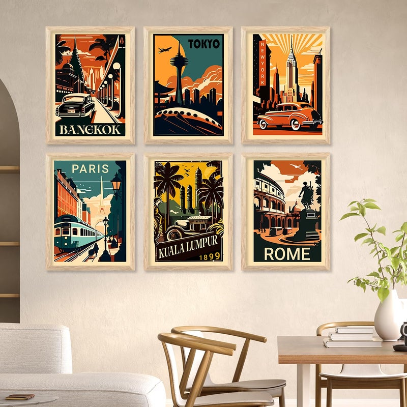 kotart City view wall art poster with Frame for Home Decoration Painting for Living Room Bedroom Office Wall hanging frames Pack of 6 Multicolor 13x17 inch F - Image 1