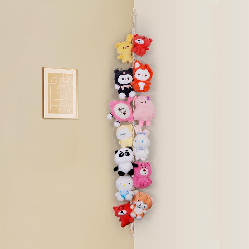 Poefditev Stuffed Animal Storage Chain Boho Room Decor Hanging Stuffed Animal Holder with 20 Metal Clips Macrame Plush Toy Corner Organizer for Kids Baby Nursery Bedroom Playroom Wall Decor - Image 2
