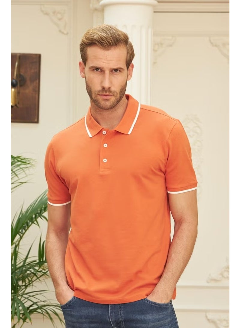 Odelon Men's Slim Fit Plain Polo Neck T-Shirt Orange - Image 1