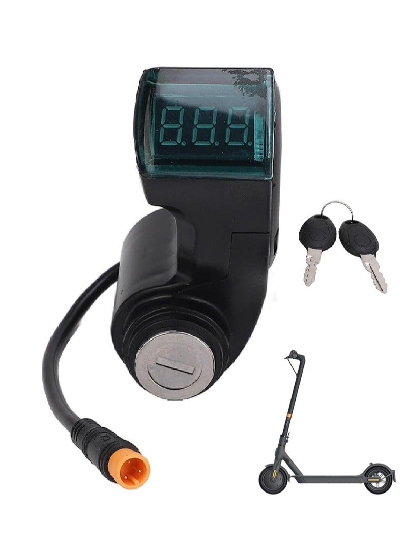 Aikanbo Electric Scooter Ignition Lock with 2 Keys 3 Pin Waterproof E Bike Throttle Switch Digital Battery Voltage Indicator Compatible with KUGOO M4 - Image 1