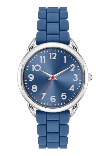 Asan Ge Blue Analog Watch for Women Large Numerals Face Easy Time Reading Silicone Strap Casual Watch Water Resistant 100 feet - Image 1