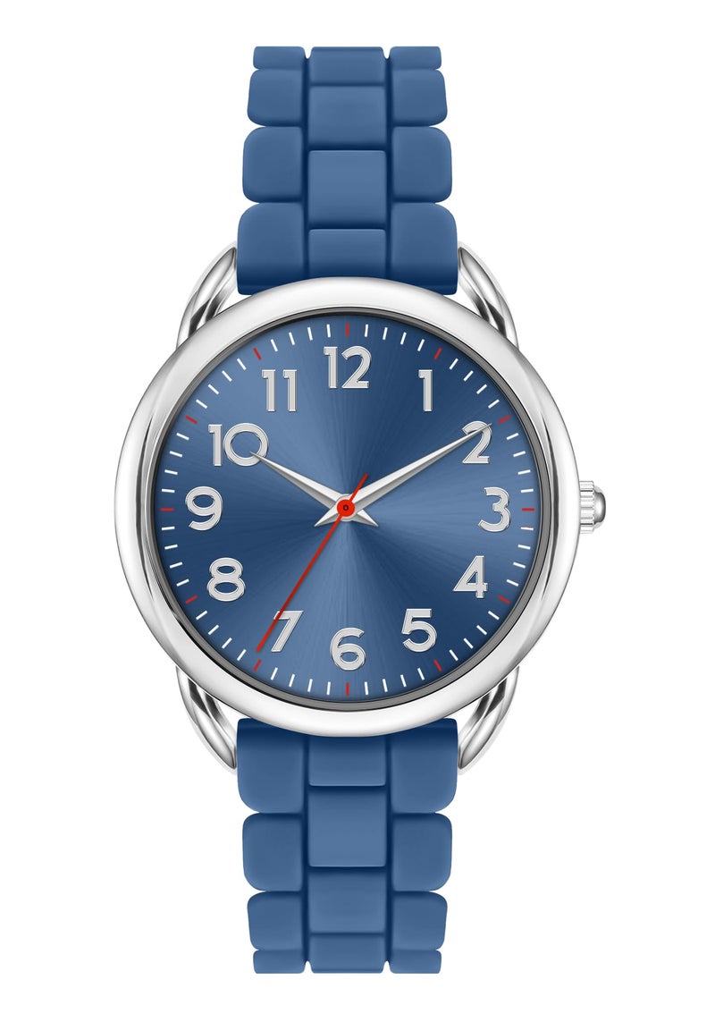 Asan Ge Blue Analog Watch for Women Large Numerals Face Easy Time Reading Silicone Strap Casual Watch Water Resistant 100 feet - Image 2